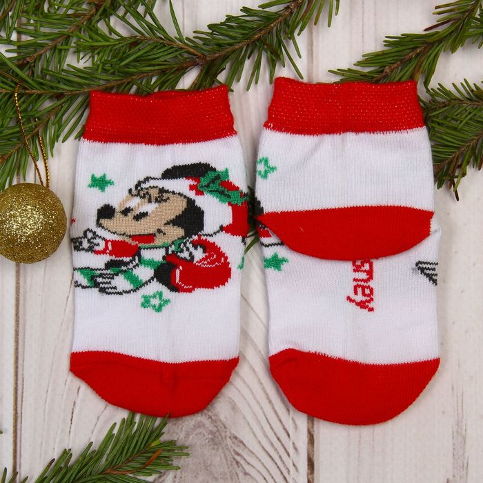 Носки детские "Новогодние", Минни Маус, Дисней беби, 8-10 см, 6-9 мес, 80% хлопок,17% полиамид, 3% эластан