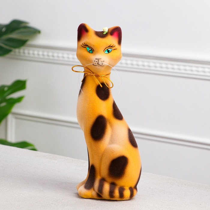 Копилка "Камила" малая, флок, бежевый леопард