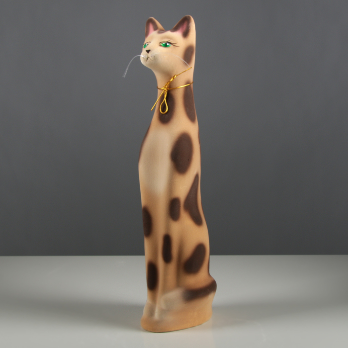 Копилка "Кот" средняя, флок, бежевый леопард