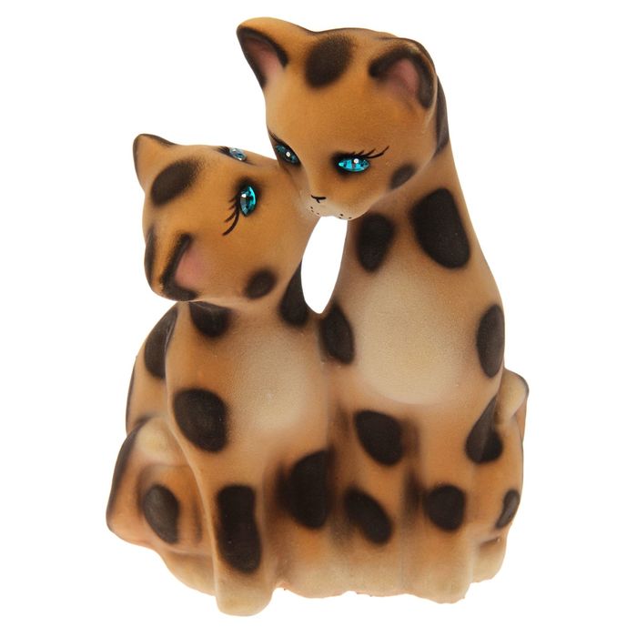 Копилка "Коты целующиеся" флок, бежево-леопардовая