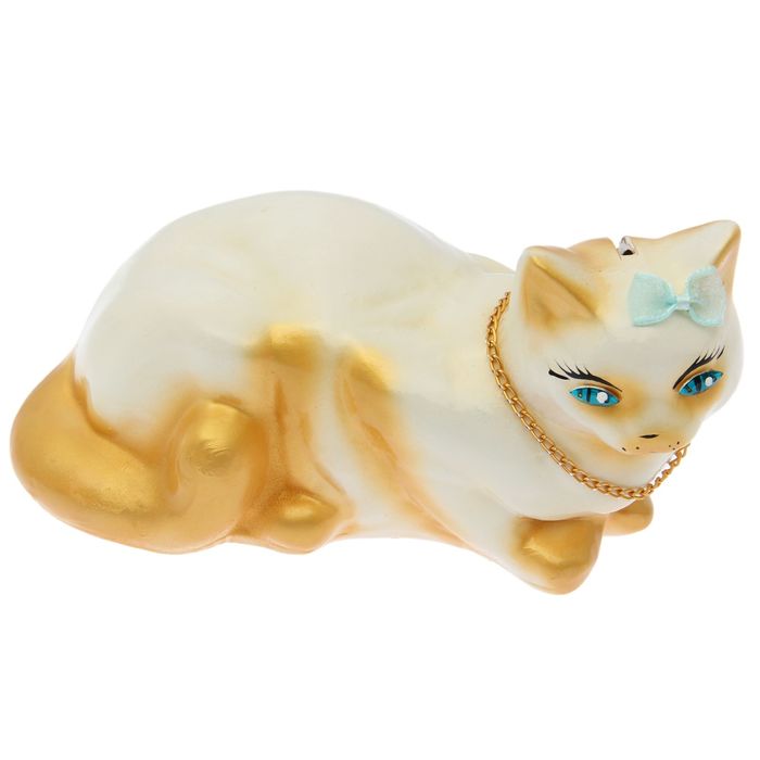 Копилка "Кошка Ляля" малая, глянец, бело-золотая