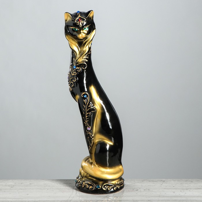 Копилка "Кошка ожерелье" большая, глянец, чёрно-золотая