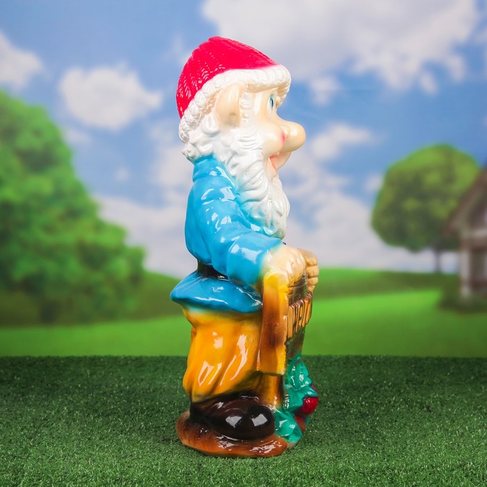 Садовая фигура "Гном Welcome" глянец, зелёно-синяя