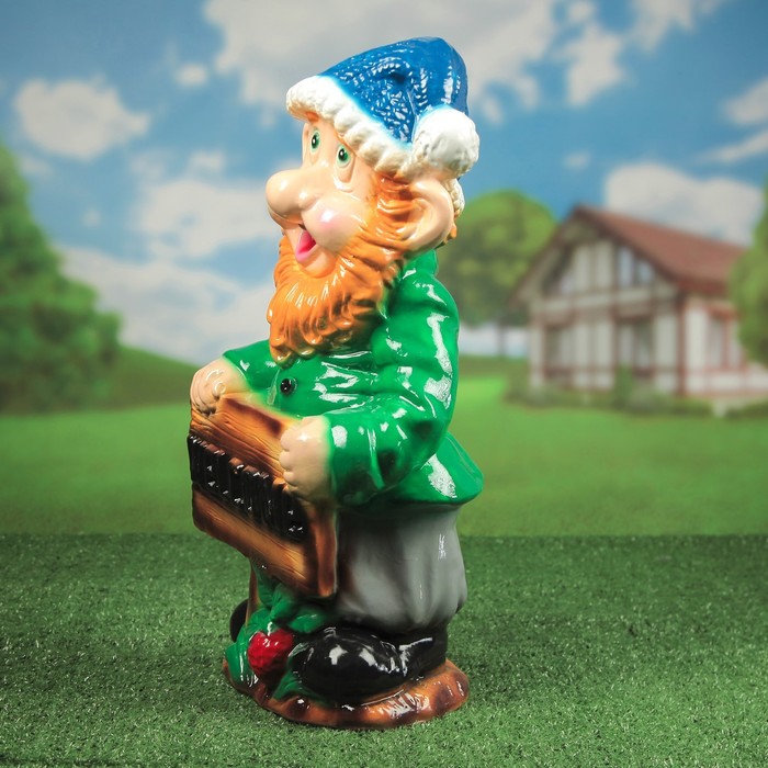 Садовая фигура "Гном Welcome" глянец, зелёно-синяя