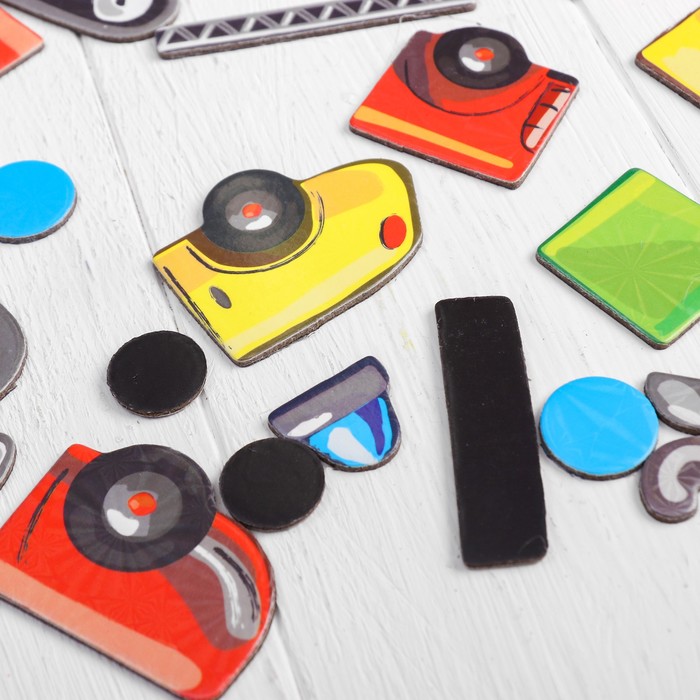 Конструктор магнитный "Транспорт": карточки, маркер, магнитные элементы