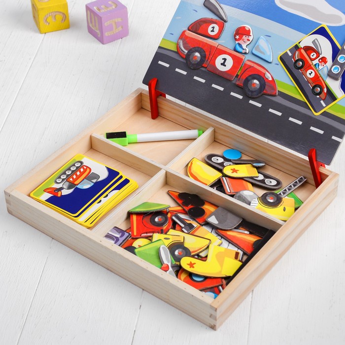 Конструктор магнитный "Транспорт": карточки, маркер, магнитные элементы