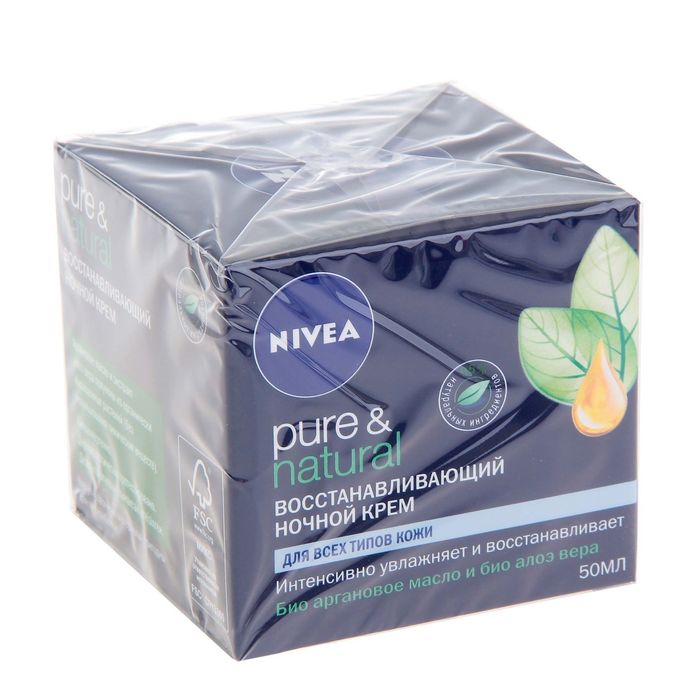 Восстанавливающий ночной крем Nivea Pure & Natural для всех типов кожи, 50 мл, коробка 12 шт