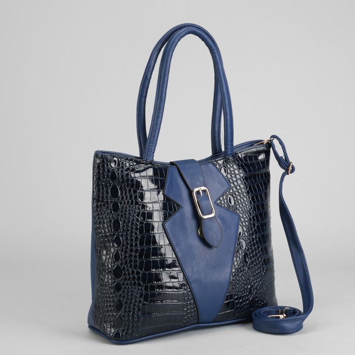 Сумка женская на молнии, 1 отдел с перегородкой, 1 наружный карман, синяя