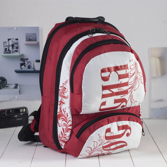 Рюкзак молодёжный на молнии "Пилигримм", 2 отдела, 2 наружных кармана, красный