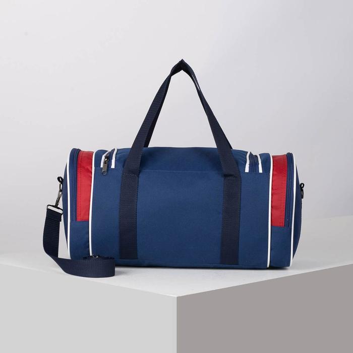 Сумка спортивная на молниии "Россия", 1 отдел, 1 наружный и 2 боковых кармана, длинный ремень, синяя