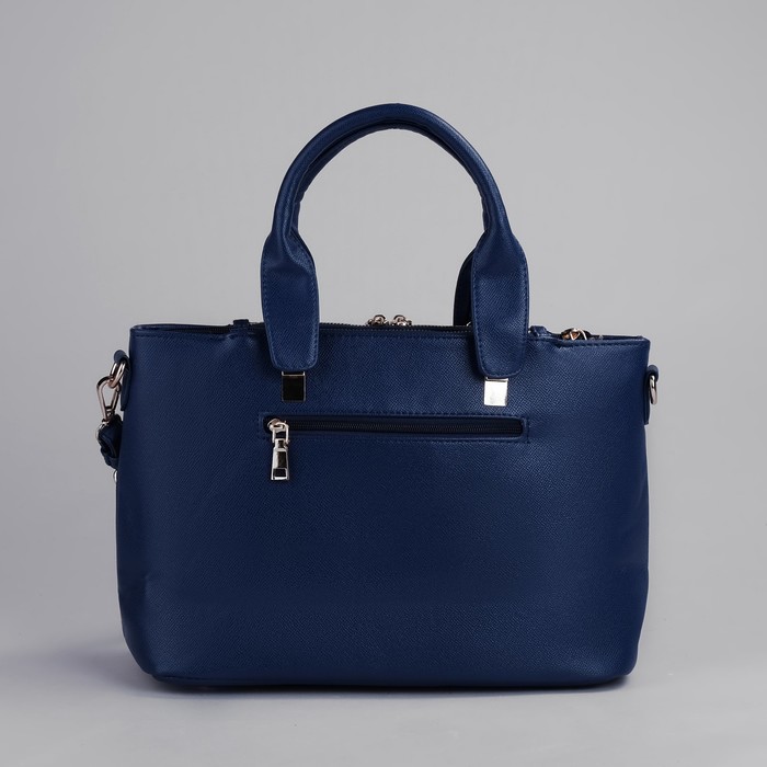 Сумка женская на молнии, 3 отдела, 1 наружный карман, длинный ремень, синяя