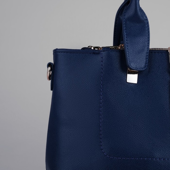 Сумка женская на молнии, 3 отдела, 1 наружный карман, длинный ремень, синяя