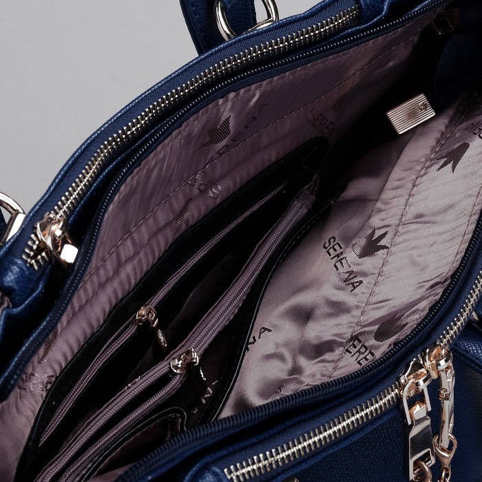 Сумка женская на молнии, 3 отдела, 1 наружный карман, длинный ремень, синяя