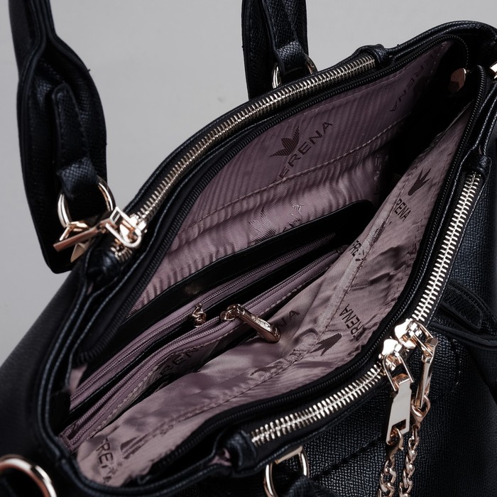 Сумка женская на молнии, 3 отдела, 1 наружный карман, длинный ремень, чёрная