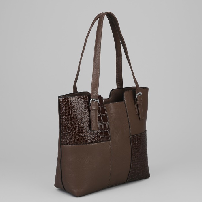 Сумка женская на молнии, 1 отдел с перегородкой, 1 наружный карман, коричневая