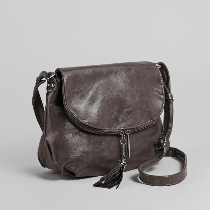 Сумка женская на молнии, 1 отдел с перегородкой, 2 наружных кармана, регулируемый ремень, серая