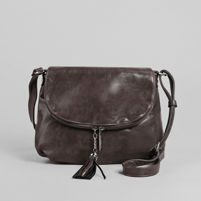 Сумка женская на молнии, 1 отдел с перегородкой, 2 наружных кармана, регулируемый ремень, серая