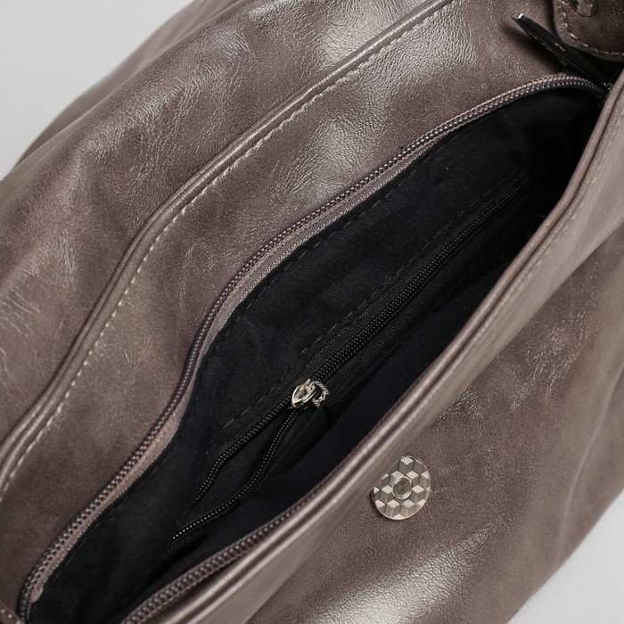 Сумка женская на молнии, 1 отдел с перегородкой, 2 наружных кармана, регулируемый ремень, серая