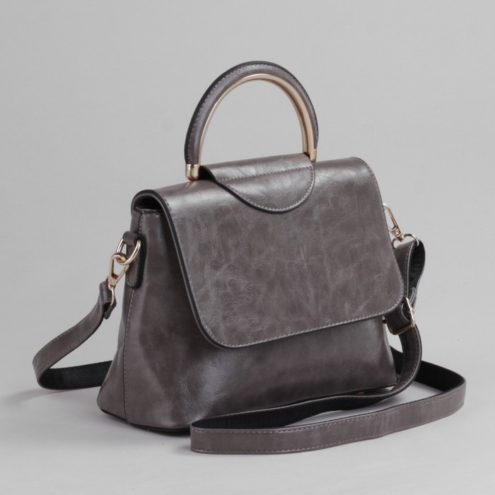 Сумка женская на молнии, 1 отдел с перегородкой, 1 наружный карман, регулируемый ремень, серая