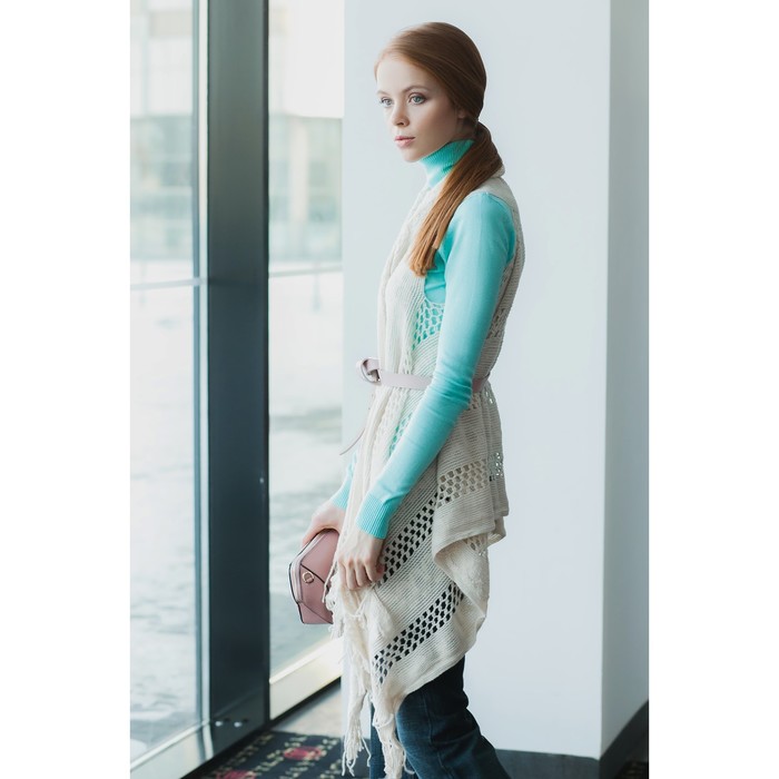 Пончо (кардиган) 76х140 см, светлый беж, акрил 100%