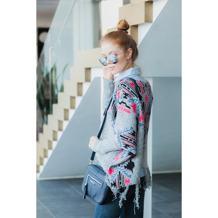 Пончо с рукавами (кардиган) 60х146 см, светлый серый, скандинавский узор, акрил 100%