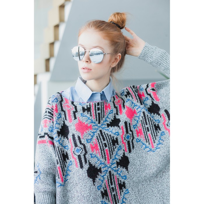 Пончо с рукавами (кардиган) 60х146 см, светлый серый, скандинавский узор, акрил 100%