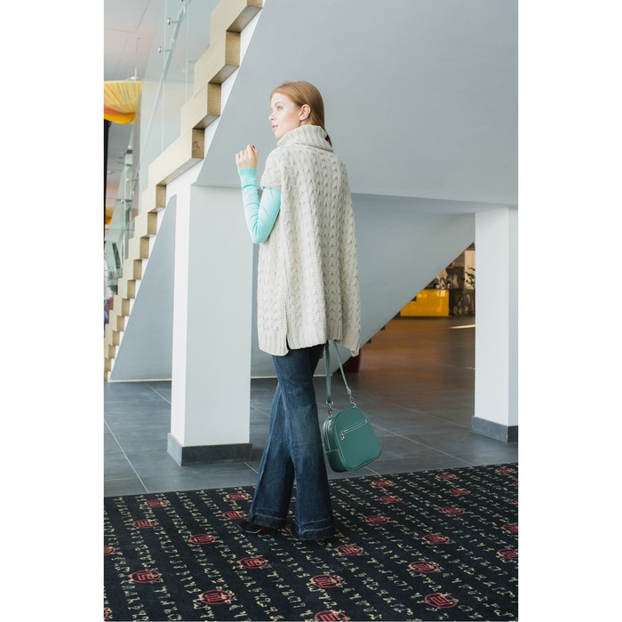 Пончо с воротом, вязка косички (кардиган) 76х140 см, светлый беж, акрил 100%