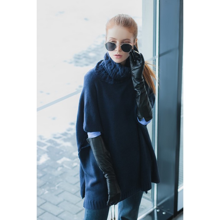 Пончо с воротом (кардиган) 76х140 см, тёмный синий, акрил 100%