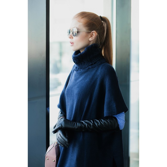 Пончо с воротом (кардиган) 76х140 см, тёмный синий, акрил 100%