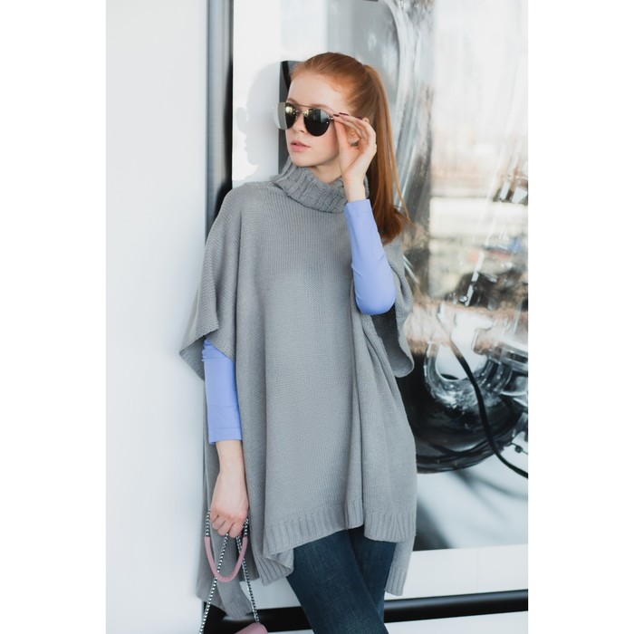 Пончо с воротом (кардиган) 76х140 см, серый меланж, акрил 100%