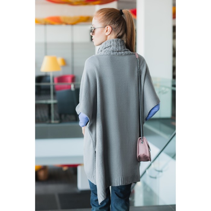 Пончо с воротом (кардиган) 76х140 см, серый меланж, акрил 100%