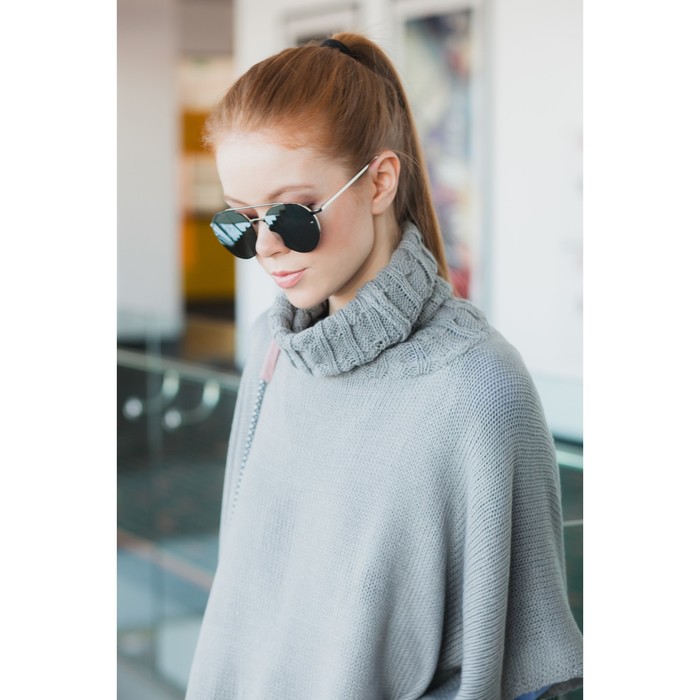 Пончо с воротом (кардиган) 76х140 см, серый меланж, акрил 100%