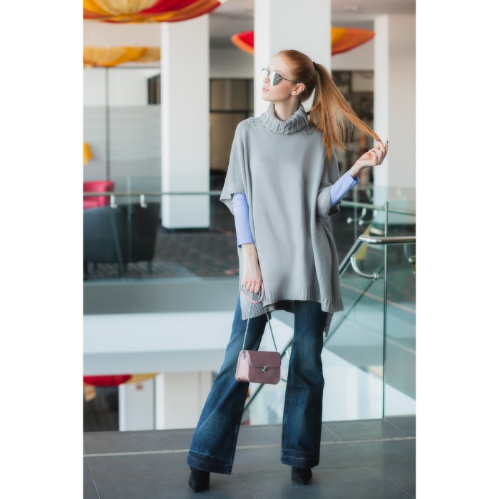 Пончо с воротом (кардиган) 76х140 см, серый меланж, акрил 100%