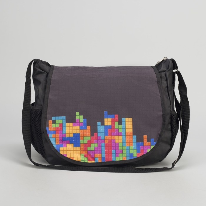 Сумка молодёжная на молнии "Цветной тетрис", 1 отдел, 2 наружных кармана, цвет чёрный/разноцветный
