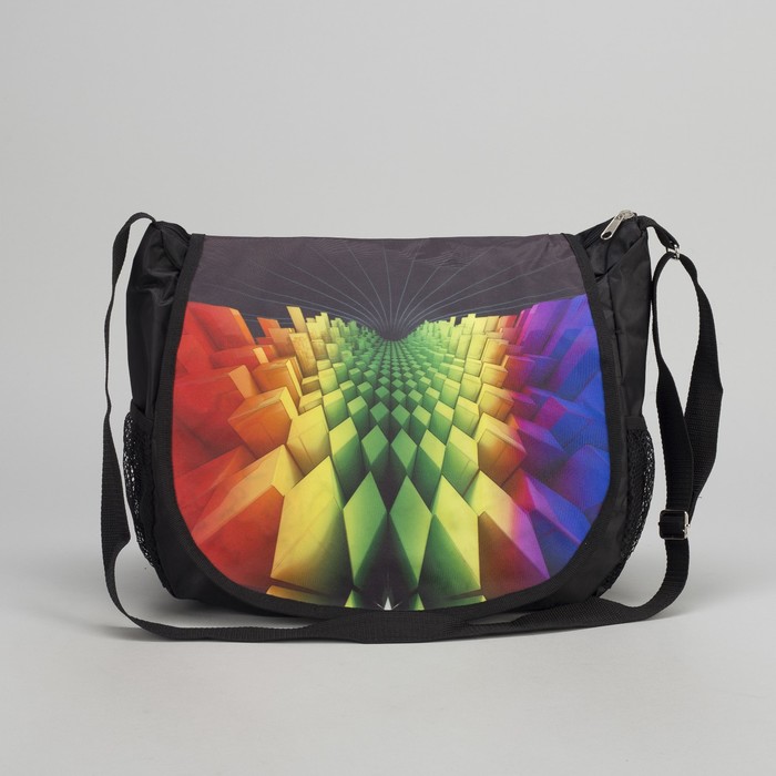 Сумка молодёжная на молнии "Цветные отблески", 1 отдел, 2 наружных кармана, цвет чёрный/разноцветный