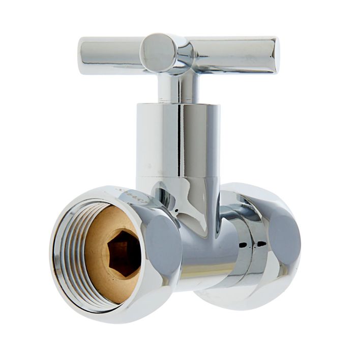 Вентиль прямой для полотенцесушителя, накидные гайки 1", ручка крест, хром