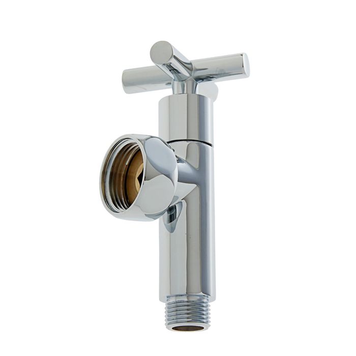 Вентиль угловой для полотенцесушителя, гайка/штуцер 1"х1/2", ручка крест, хром