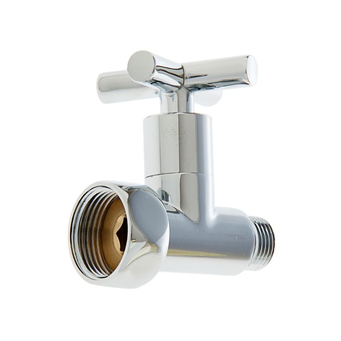 Вентиль прямой для полотенцесушителя, гайка/штуцер 1"х1/2", ручка крест, хром