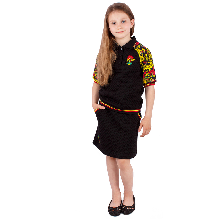 Джемпер для девочки "Хохлома", рост 134 см (68), цвет чёрный, принт хохлома (арт. ДДК989722_Д)