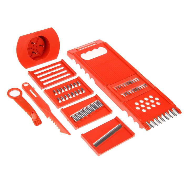 Терка 5 сменных насадок с рыбочисткой, спиральным ножом, держателем "Рэд" 25х9х1,8 см