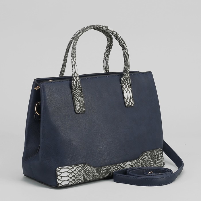 Сумка женская на молнии, 1 отдел с перегородкой, 1 наружный карман, длинный ремень, синяя