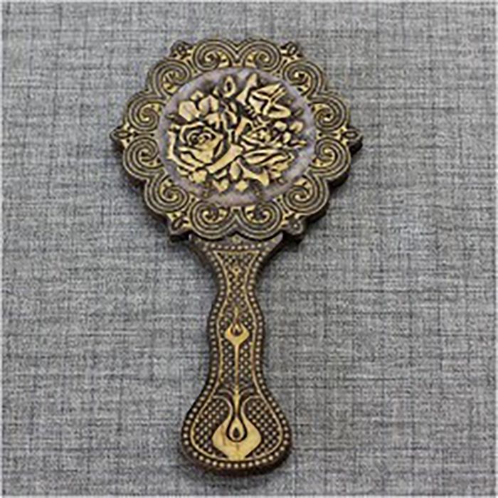 Зеркало «Цветы», с ручкой, хохлома, 9х16,5 см, береста