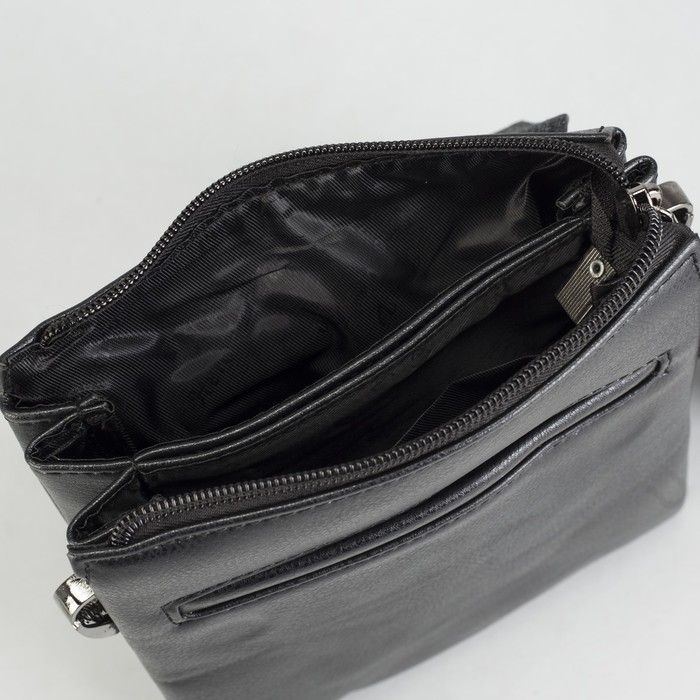 Планшет мужской, 3 отдела, 2 наружных кармана, регулируемый ремень, чёрный