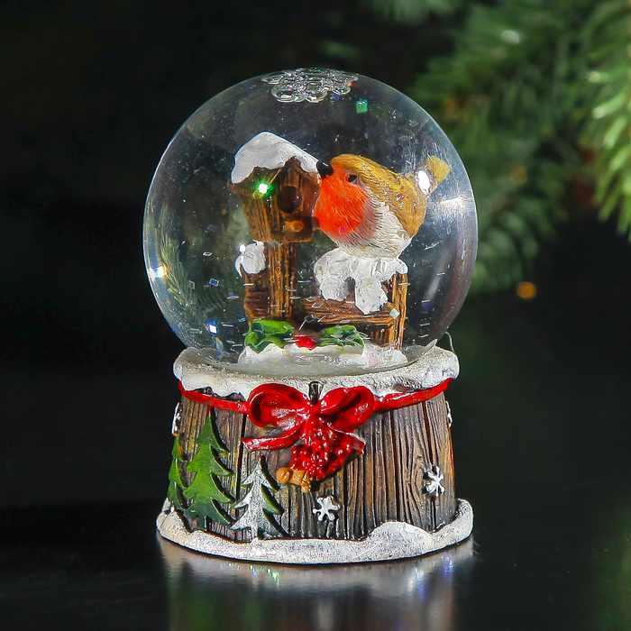 Сувенир водяной шар "Снегирь у скворечника"