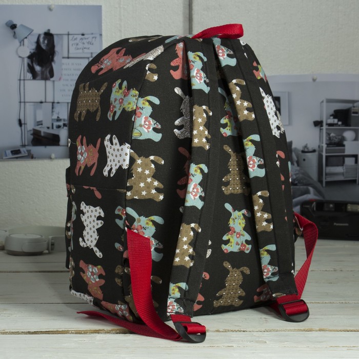 Рюкзак молодежный на молнии "Зайцы", 2 отдела, 1 наружный карман, чёрный