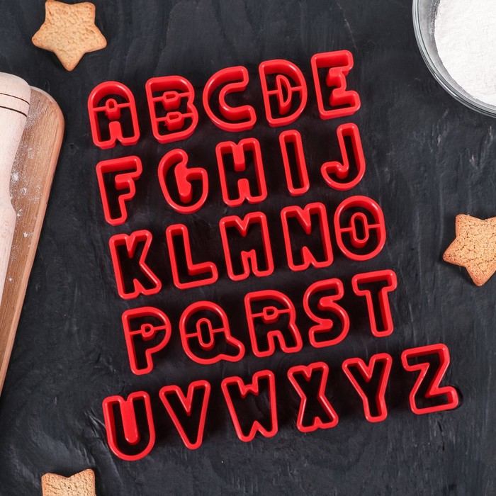 Набор форм для вырезания печенья 26 шт "Алфавит", форма 2,5х3,5х2 см, цвета МИКС