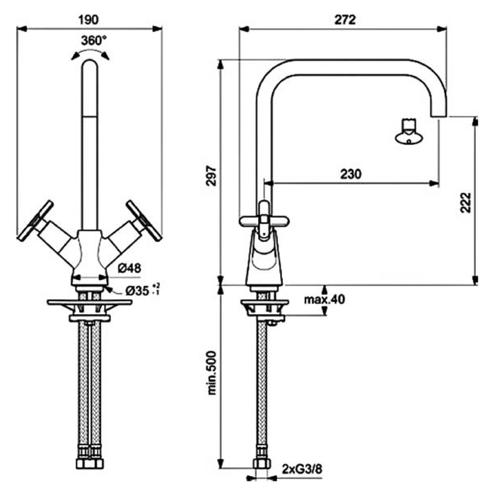 Смеситель для ванны Vidima "ВидимаАрт", настенный, излив 230 мм, хром