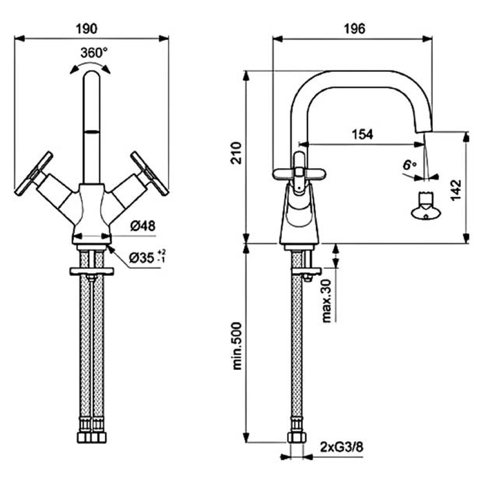 Смеситель для раковины Vidima "ВидимаАрт", излив 154 мм, без донного клапана, хром