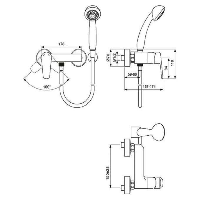 Смеситель для душа Vidima "Баланс", настенный, хром