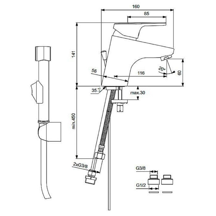 Смеситель для раковины Vidima "Джой", без донного клапана, с гигиеническим душем, хром